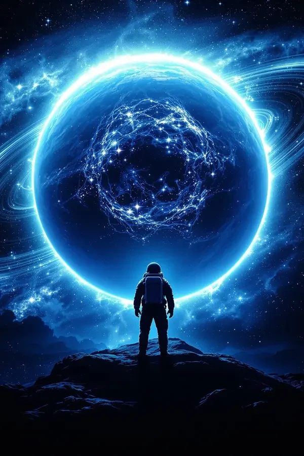 星际归航电影封面：深空中遥望蓝色星球的宇航员