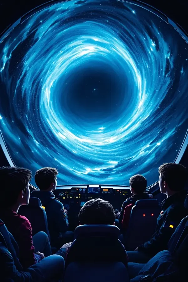 星途少年连载封面：驾驶舱中望向蓝色虫洞的少年们
